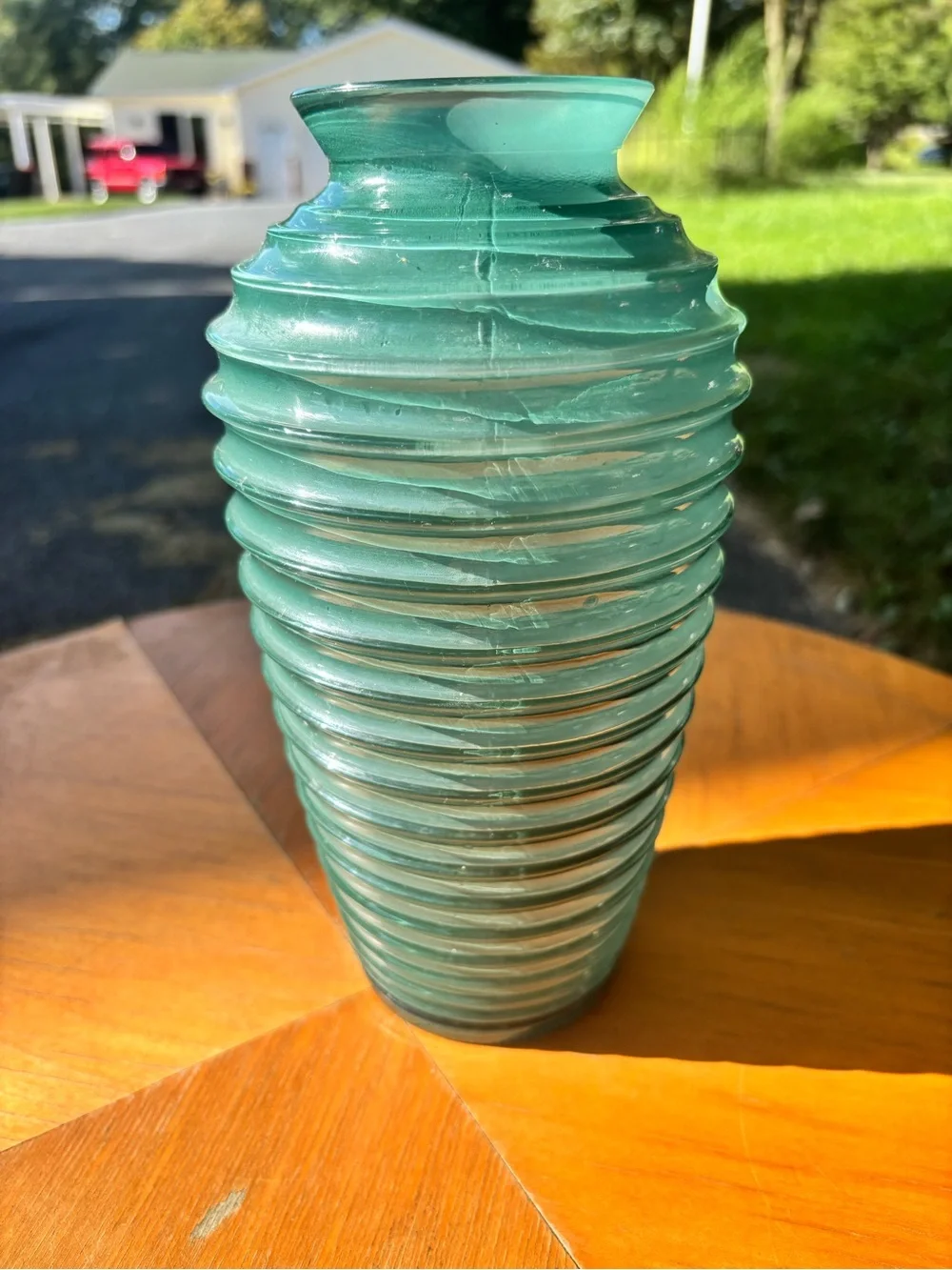 VINTAGE GREEN BEEHIVE ART-DECO INSPIRED VASE.